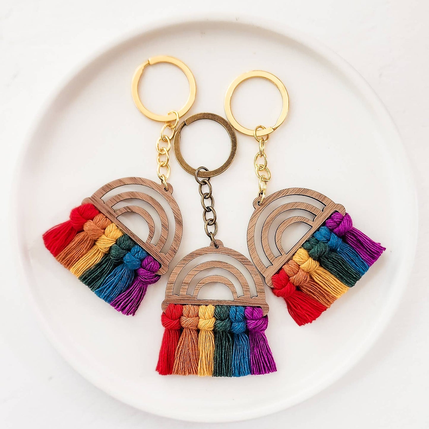 Macrame Wood Rainbow Keychain - Classic/ Traditional/ Pride: Classic