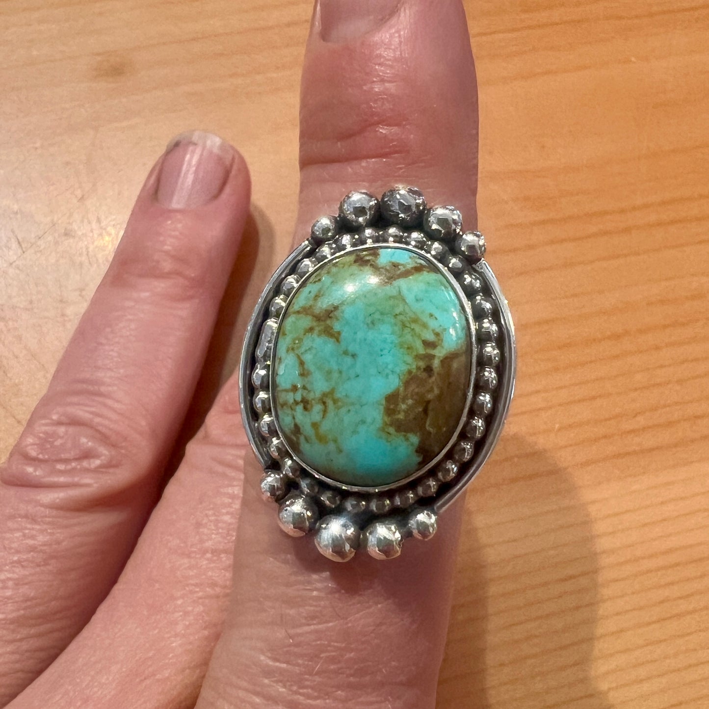 American Turquoise Ring with Polar Beading