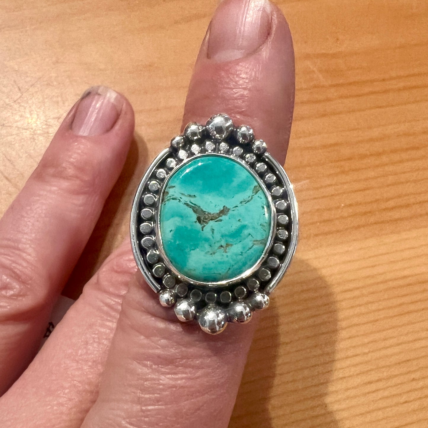 American Turquoise Ring with Polar Beading