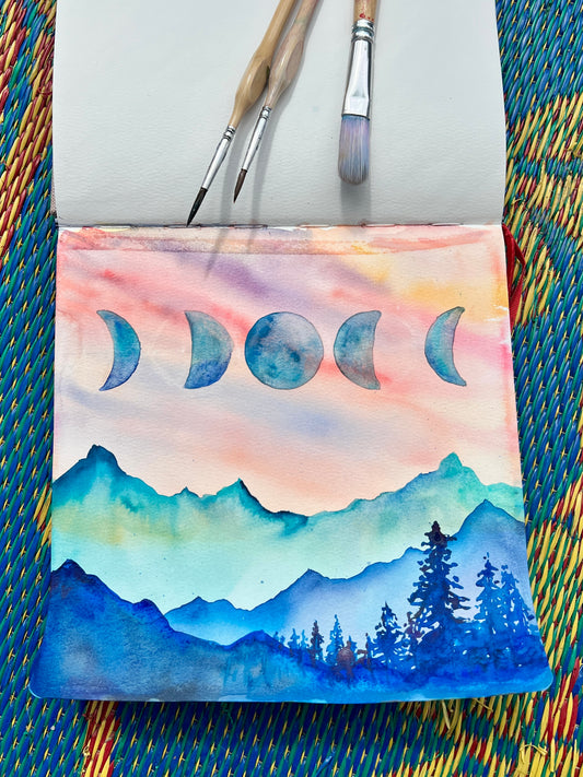 Watercolor Mountains & Moon Phases - Thursday, August 7th : 4-6pm