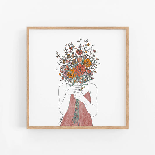 Flower Face Art Print- 8"x8"