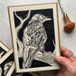 Raven hand-printed card