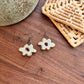 White and Gold Large Flower Ceramic Earrings