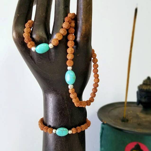 Rudraksha bracelet with turquoise bead