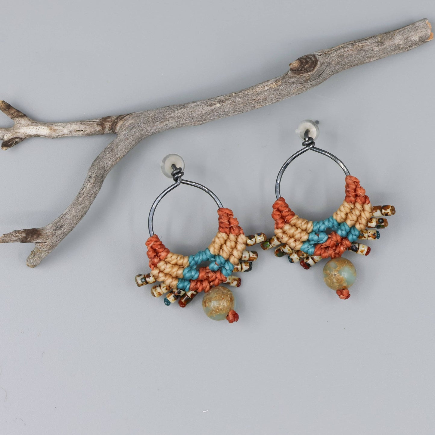 Sun Circle Macrame Earrings / Sterling Silver / Sedona