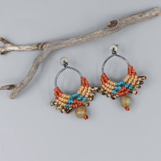 Sun Circle Macrame Earrings / Sterling Silver / Sedona