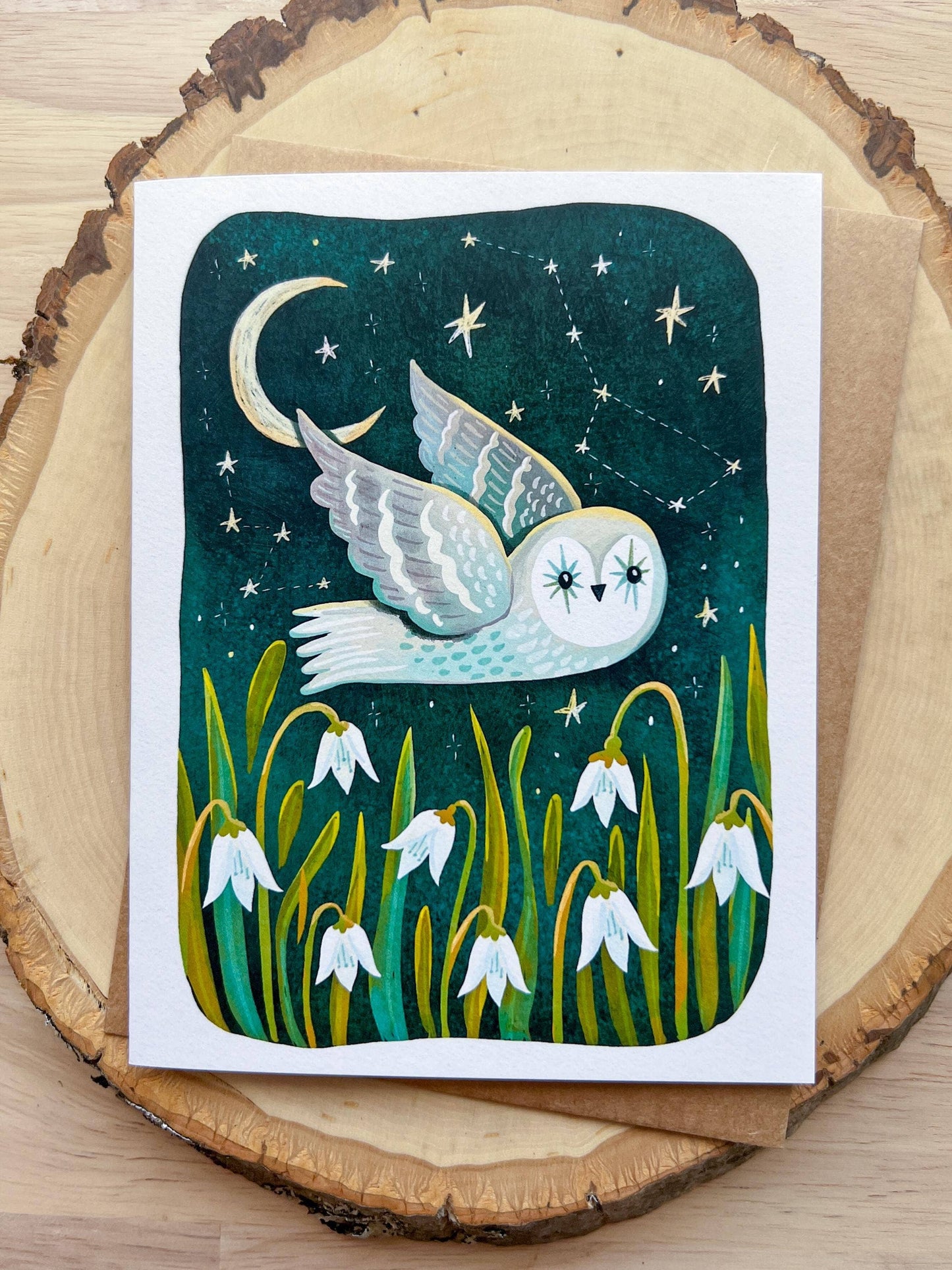 Owl Greeting Card Blank Everyday Card Celestial Stationery