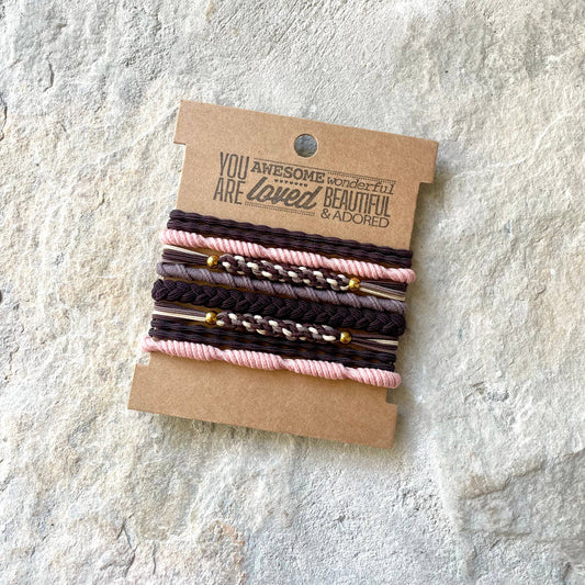 Boho Hair Ties - Pink & Brown