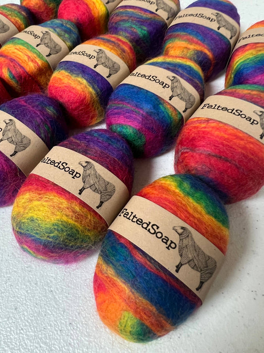 Felted Soap in Rainbow Wooly Fiber