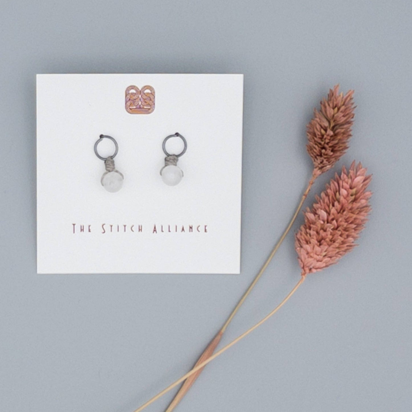 Moonstone Mini Dangle Earrings - Oxidized Sterling Silver