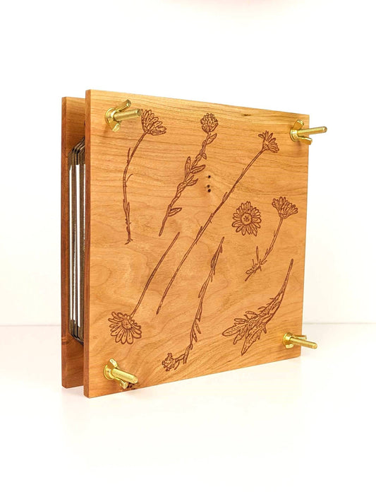 Hardwood Flower Press With Floral Design | 7"x7"