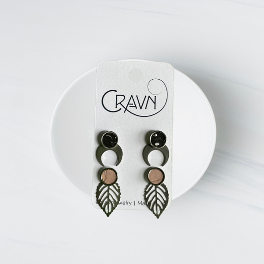 Interchangeable Studs - Silver Moon / Large Leaf