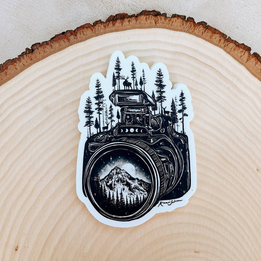 Forested Camera Mountain Lens Sticker