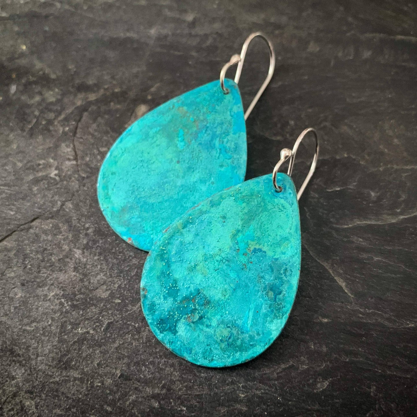 Hammered Copper Verdigris Teardrops